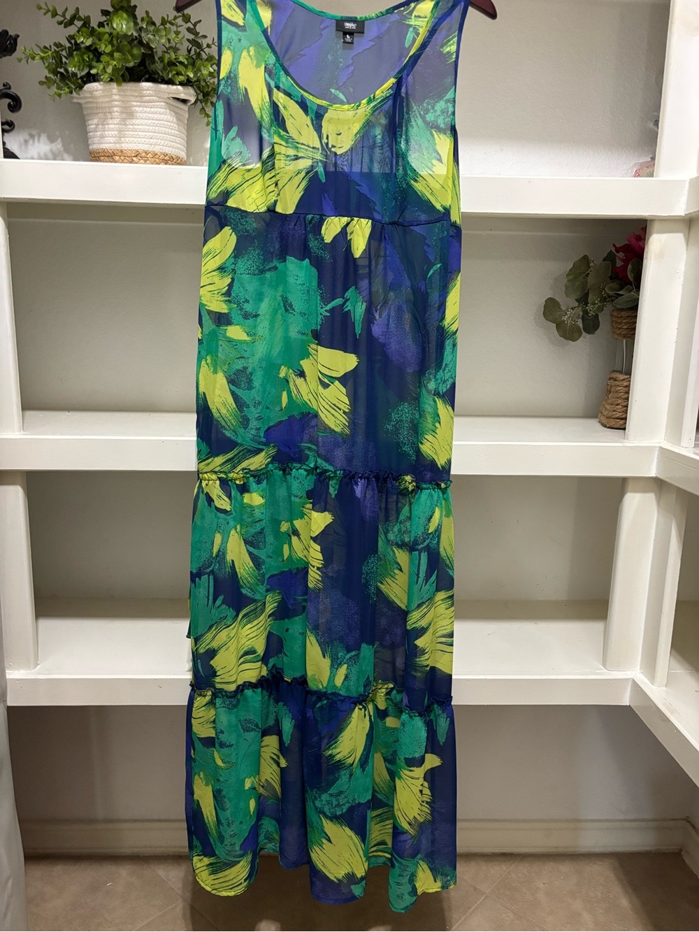 W118 by Walter Baker Floral Tiered Maxi Dress in Blue, Green & Yellow